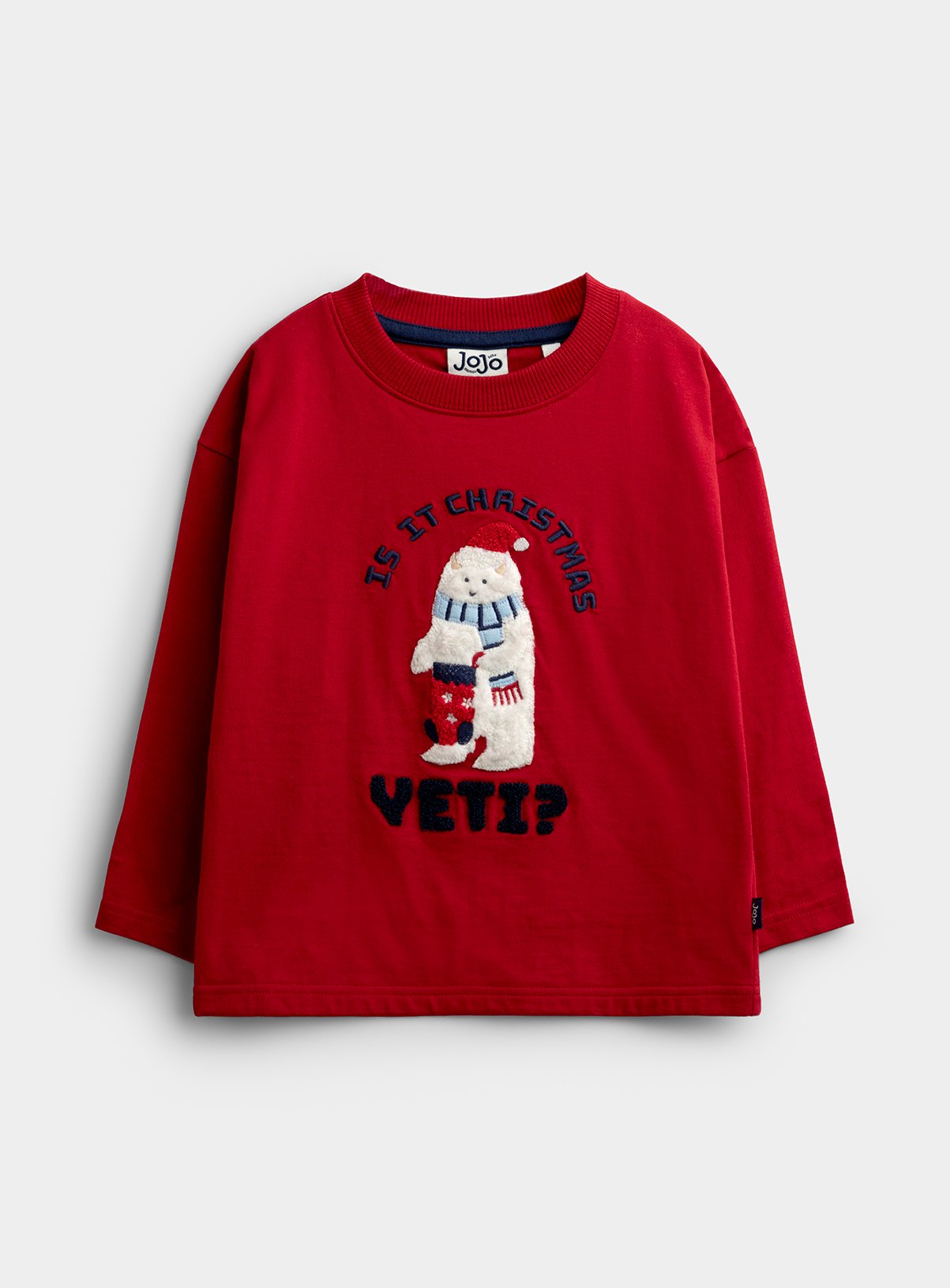 JOJO MAMAN BÉBÉ Is It Christmas Yeti Applique Top Dark Red 12-18 months - Image 1 thumbnail